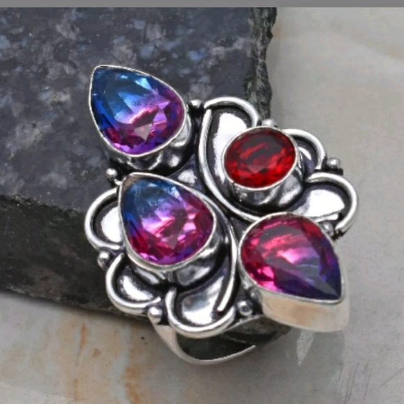 New Bicolor Tourmaline & Garnet 925 Silver Ring. - Picture 7 of 8